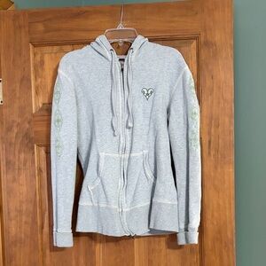 District Light Gray Zip Hoodie with Green Celtic Design